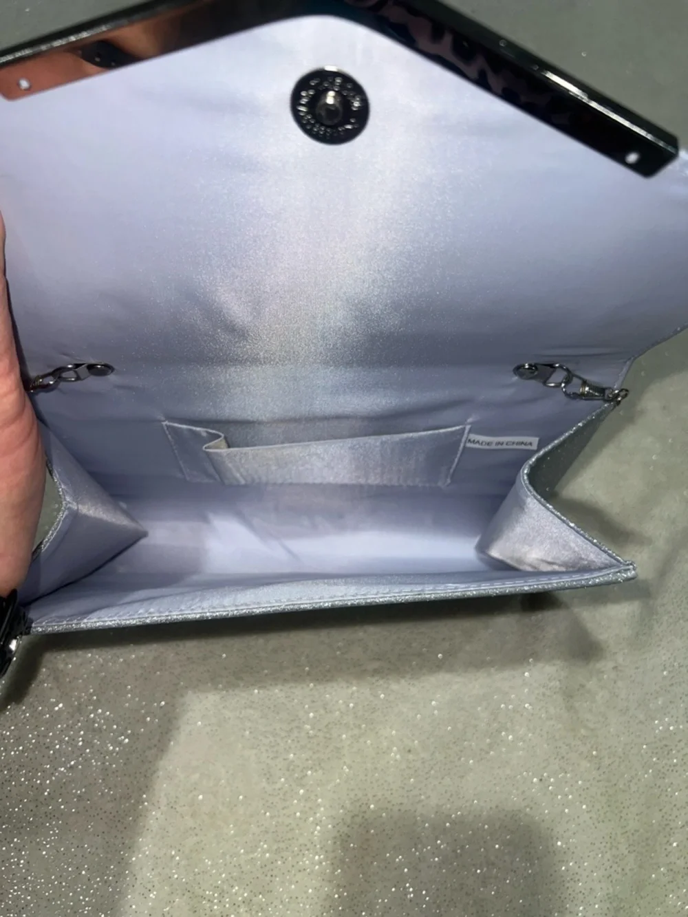 Silver Glitter Evening Clutch with Chain
